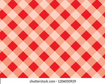Diagonal tablecloth pattern.Red and white texture for : plaid, tablecloths, clothes, shirts, dresses, paper, bedding, blankets, quilts and other textile products. Vector illustration.