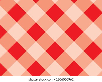 Diagonal tablecloth pattern.Red and white texture for : plaid, tablecloths, clothes, shirts, dresses, paper, bedding, blankets, quilts and other textile products. Vector illustration.