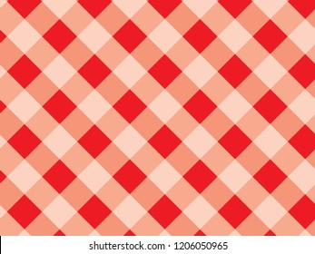 Diagonal tablecloth pattern.Red and white texture for : plaid, tablecloths, clothes, shirts, dresses, paper, bedding, blankets, quilts and other textile products. Vector illustration.