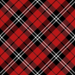 Diagonal Tartan Christmas And New Year Plaid. Scottish Pattern In Red, Black And White Cage. Scottish Cage. Traditional Scottish Checkered Background. Seamless Fabric Texture. Vector Illustration