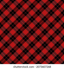 Diagonal tartan Christmas and new year plaid. Scottish pattern in red and black cage. Scottish cage. Traditional Scottish checkered background. Seamless fabric texture. Vector illustration