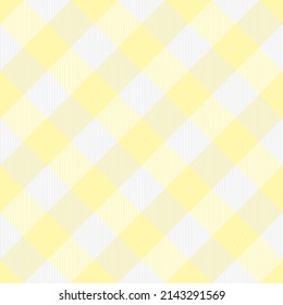 Diagonal tartan Easter plaid. Scottish pattern in white and yellow cage. Scottish cage. Traditional Scottish checkered background. Seamless fabric texture. Vector illustration