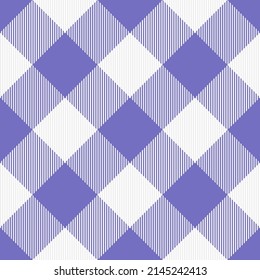 Diagonal tartan Easter plaid. Scottish pattern in white and violet cage. Scottish cage. Traditional Scottish checkered background. Seamless fabric texture. Vector illustration