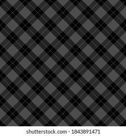 Diagonal tartan Halloween plaid. Scottish pattern in gray and black cage. Scottish cage. Traditional Scottish checkered background. Seamless fabric texture. Vector illustration