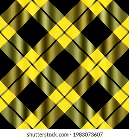 Diagonal tartan Lumberjack plaid. Scottish pattern in yellow and black cage. Scottish cage. Traditional Scottish checkered background. Seamless fabric texture. Vector illustration