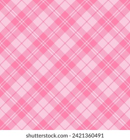 Diagonal tartan Valentines day plaid. Scottish pattern in pink and white cage. Scottish cage. Traditional Scottish checkered background. Seamless fabric texture. Vector illustration