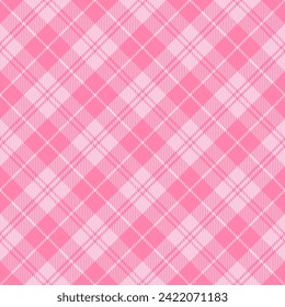 Diagonal tartan Valentines day plaid. Scottish pattern in pink and white cage. Scottish cage. Traditional Scottish checkered background. Seamless fabric texture. Vector illustration