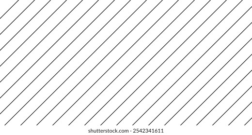 Diagonal thin black lines abstract on white background. Seamless surface pattern design with linear ornament. Angled straight stripes motif. Slanted pinstripe. Striped digital paper for print. Vector.