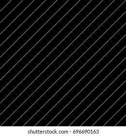 Diagonal thin dashed white lines abstract on black background. Seamless surface pattern with linear ornament. Angled broken strokes motif. Slanted pinstripes. Striped digital paper for print. Dashes.
