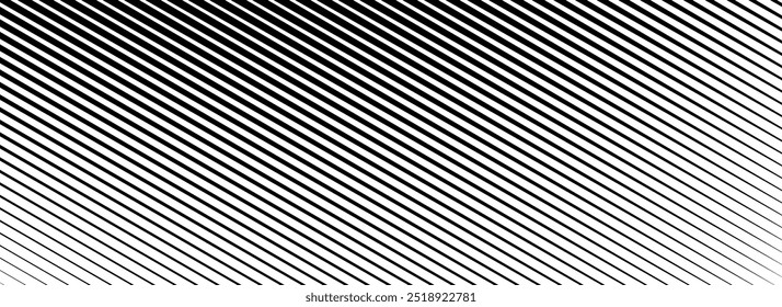 Diagonal thin line halftone gradation texture. Fading oblique stripe gradient background. Black slanted pattern backdrop. Vanishing parallel tilted stripe wallpaper for overlay, print, cover. Vector