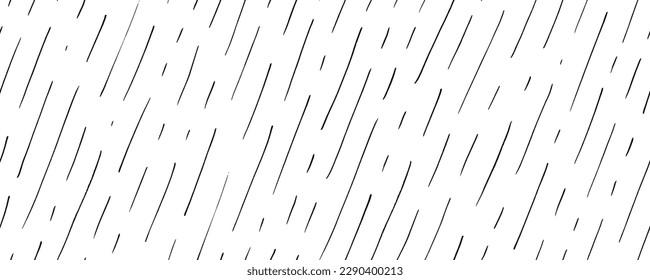 Diagonal thin stripes seamless pattern. Hand drawn dashed parallel short lines in doodle style. Rain motif. Vector black brush strokes. Stylish monochrome striped texture. Contemporary seamless banner