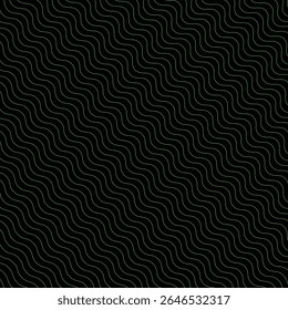 O vetor de linha ondulada fina diagonal é um padrão paused.Fundo monocromático preto fino, textura repetida geométrica.Ondas sutis, diagonais. Decoração, Impressões, Têxteis, Tecido, Projetado para a Web