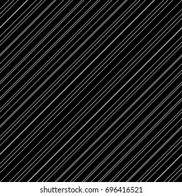 Diagonal thin white lines abstract on black background. Seamless surface pattern design with linear ornament. Angled straight stripes motif. Slanted pinstripe. Striped digital paper for print. Vector.