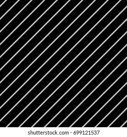 Diagonal thin white lines abstract on black background. Seamless surface pattern design with linear ornament. Angled straight stripes motif. Slanted pinstripe. Striped digital paper for print. Vector.