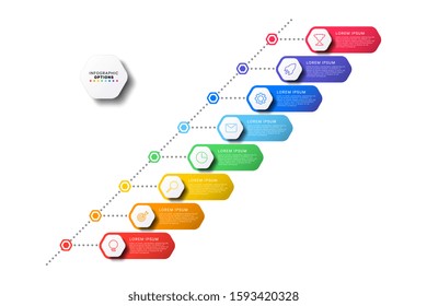 diagonal timeline infographic with hexagonal elements on a white background. modern business process visualisation with marketing line icons. vector illustration template easy to edit and customize