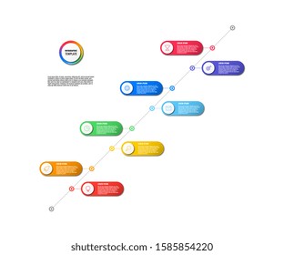 diagonal timeline infographic with round elements on white background. modern business process visualisation with marketing line icons. vector illustration template easy to edit and customize. eps 10