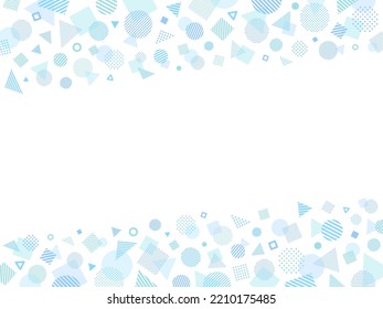 Diagonal top and bottom frame with light blue circle, triangle and square icons with dot and stripe patterns