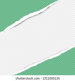 Diagonal torn green squared paper strips for text or message are on white background. Vector illustration