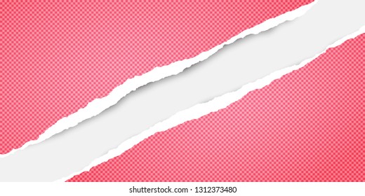 Diagonal torn red squared paper strips for text or message are on white background. Vector illustration
