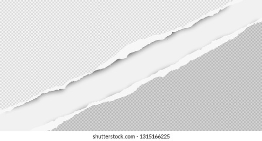 Diagonal torn white squared paper strips for text or message are on white background. Vector illustration