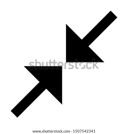 Diagonal two arrows pointing inwards, shrink, minimise icon for app, website and user interface