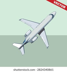 Diagonal View Private Jet Vector Flying Commercial Airplane Corporate Luxury Jetliner Sky Aviation Travel Graphic Executive Flight Concept Modern Business Jet Vector Design High Altitude Voyage