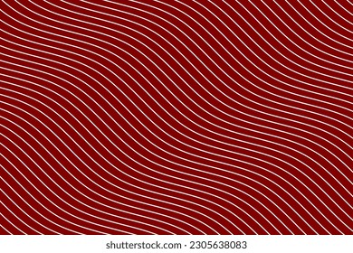 Diagonal water wave lines art fabric pattern. White geometric motion wavy stripes on maroon background vector. Abstract optical illusion curve strips. Wall and floor ceramic tiles pattern.