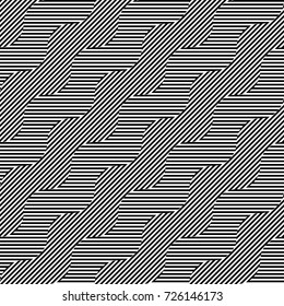 DIAGONAL WAVE WITH PARALLEL LINES. GEOMETRIC ILLUSION SEAMLESS VECTOR PATTERN. GRAY OP ART BACKGROUND