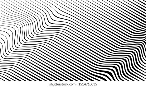 Diagonal wavy lines geometric pattern. Black , monochrome,halftone vector background. Random motion effect.
