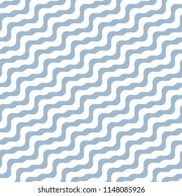 Diagonal wavy lines seamless pattern. Vector abstract water surface texture. Simple white and soft blue background with diagonal waves, stripes, curved shapes. Repeat design for decor, fabric, covers