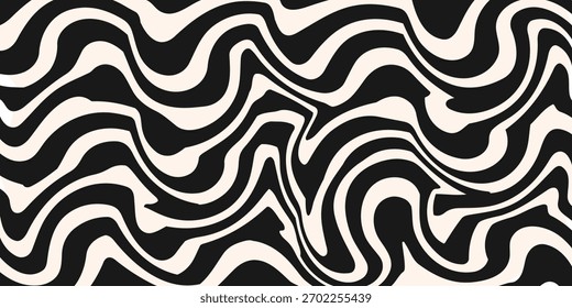 Padrão sem costura de linhas onduladas diagonais. Fundo de linhas líquidas abstratas do vetor. Textura simples em preto e branco com ondas diagonais, listras, formas fluidas. Groovy design repetido para decoração, impressão, tampa