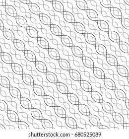 Diagonal Wavy Lines Seamless Pattern. Subtle Abstract Geometric Background. Repeat Minimalist Texture. Thin Curved Waves, Chains, DNA. Black & White Delicate Design For Decor, Fabric, Prints, Textile