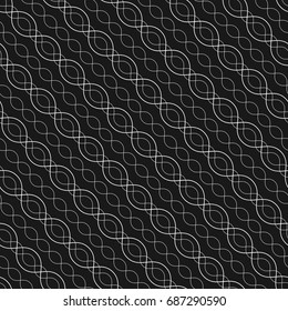 Diagonal wavy lines seamless pattern. Subtle abstract geometric background. Repeat minimalist texture. Thin curved waves, chains, DNA. Black monochrome delicate design for decor, package, web, digital