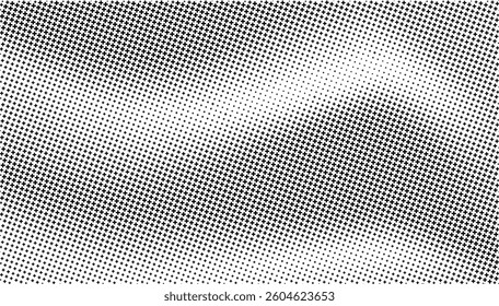 Diagonal  wavy pattern of black plus signs fading on white background. Abstract background.