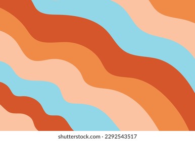 Diagonal wavy striped background. Abstract minimalistic vintage banner in warm colors 1960s, 1970s