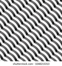Diagonal wavy stripped seamless pattern. Black white tileable vector background.