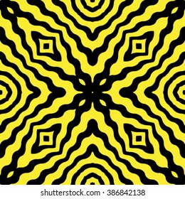 diagonal wavy yellow stripes pattern against black background, abstract seamless texture, vector art illustration