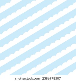 Diagonal white fluffy cloud on blue background seamless pattern
