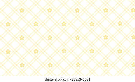 Diagonal yellow checked pattern and flowers on the white background