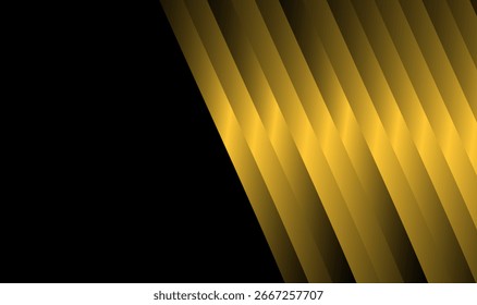 Listras de gradiente amarelo diagonal no plano de fundo preto. Barras brilhantes cobrem parcialmente o banner, criando um design abstrato dinâmico e arrojado.