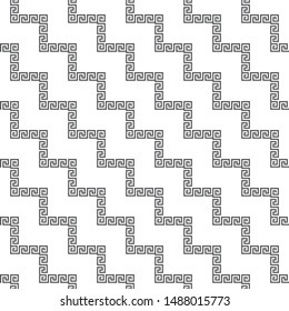 Diagonal zig-zag Greek meander chains seamless pattern, black and white  background. Baroque silk textile print, Batik fashion ornament, wallpaper, wrapping paper