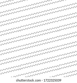 Diagonal zigzag lines seamless pattern. Slanted wavy stripe figures. Angled jagged stripes ornament. Tilted broken line shapes wallpaper. Striped background. Linear waves motif. Curves print. Vector.