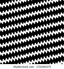 Diagonal zigzag lines seamless pattern. Linear waves motif. Striped background. Slanted wavy stripe figures. Angled jagged stripes ornament. Curves print. Tilted broken line shapes wallpaper. Vector