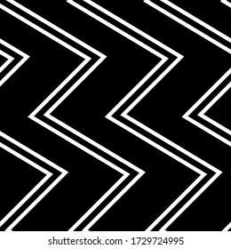 Diagonal zigzag lines seamless pattern. Angled jagged stripes ornament. Linear waves motif. Curves print. Striped background. Slanted wavy stripe figures. Tilted broken line shapes wallpaper. Vector.