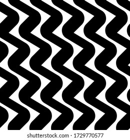 Diagonal zigzag lines seamless pattern. Angled jagged stripes ornament. Linear waves motif. Curves print. Striped background. Slanted wavy stripe figures. Tilted broken line shapes wallpaper. Vector.