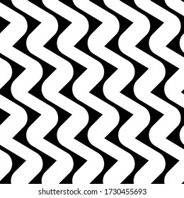 Diagonal zigzag lines seamless pattern. Angled jagged stripes ornament. Linear waves motif. Curves print. Slanted wavy stripe figures. Striped background. Tilted broken line shapes wallpaper. Vector