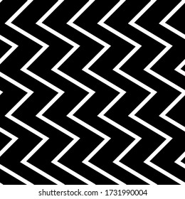 Diagonal zigzag lines seamless pattern. Angled jagged stripes ornament. Linear waves motif. Curves print. Striped background. Slanted wavy stripe figures. Tilted broken line shapes wallpaper. Vector.