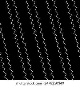 Diagonal zigzag lines seamless pattern. Angled jagged stripes ornament. Slanted wavy stripe figures. Tilted broken line shapes wallpaper. Striped background. Linear waves motif. Curves print. Vector.