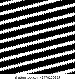 Diagonal zigzag lines seamless pattern. Linear waves motif. Curves print. Angled jagged stripes ornament. Slanted wavy stripe figures. Striped background. Tilted broken line shapes wallpaper. Vector.