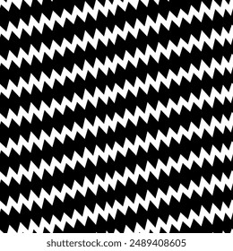 Diagonal zigzag lines seamless pattern. Angled jagged stripes ornament. Striped background. Tilted broken line shapes wallpaper. Linear waves motif. Slanted wavy stripe figures. Curves print. Vector.